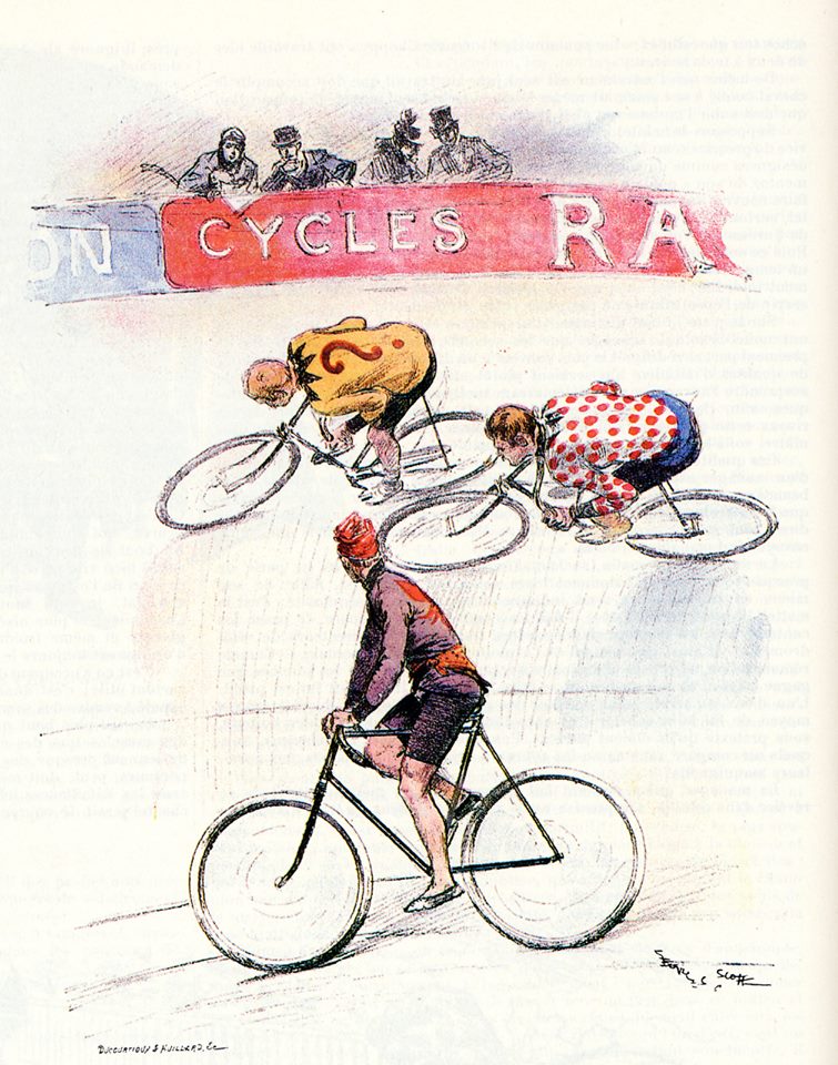 sketch of early 20th century track racing in Paris